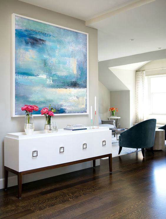 Extra Large Abstract Painting On Canvas,Oversized Contemporary Art,Modern Art Abstract Painting,Sky Blue,Violet,White,Nude.etc